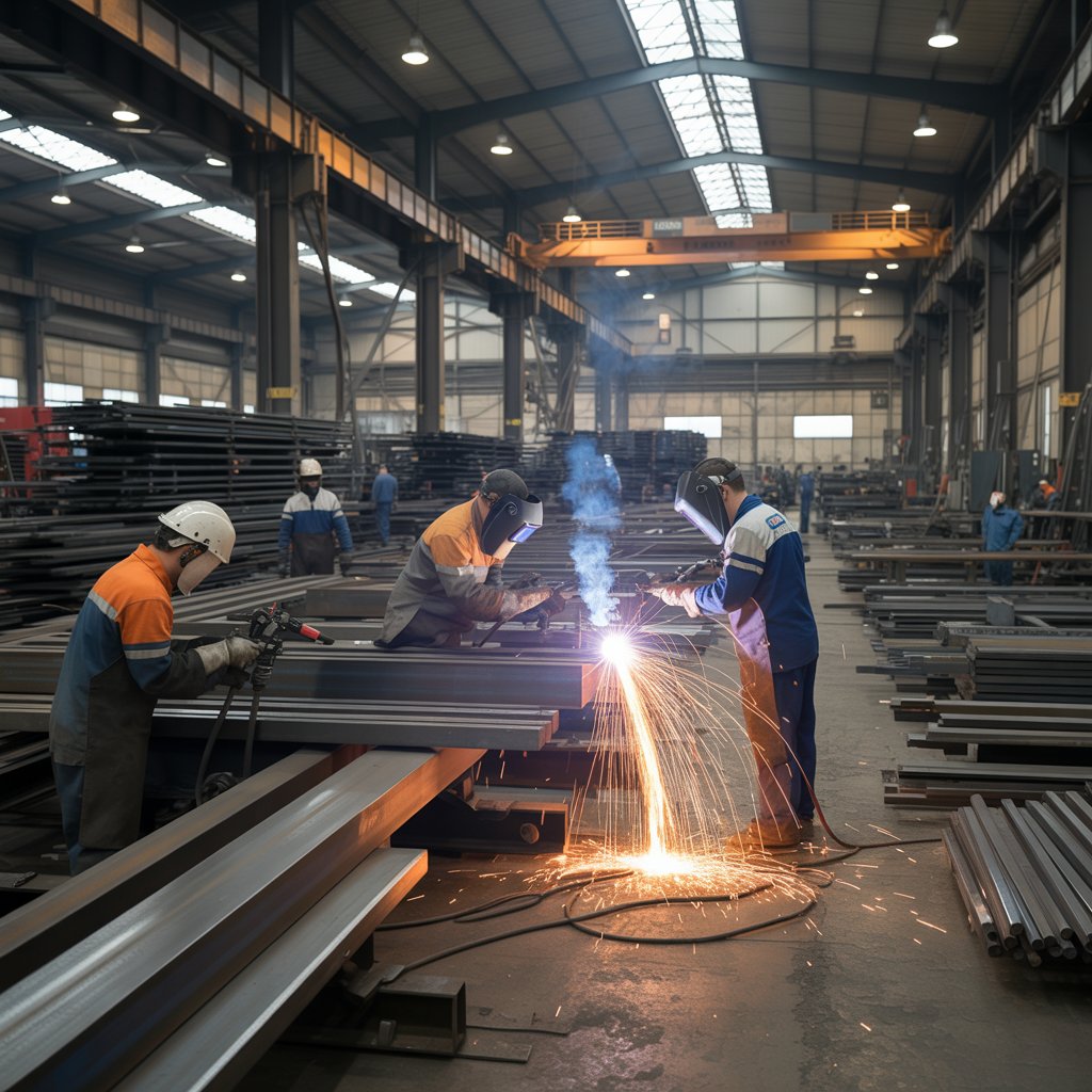 Industrial steel fabrication workshop