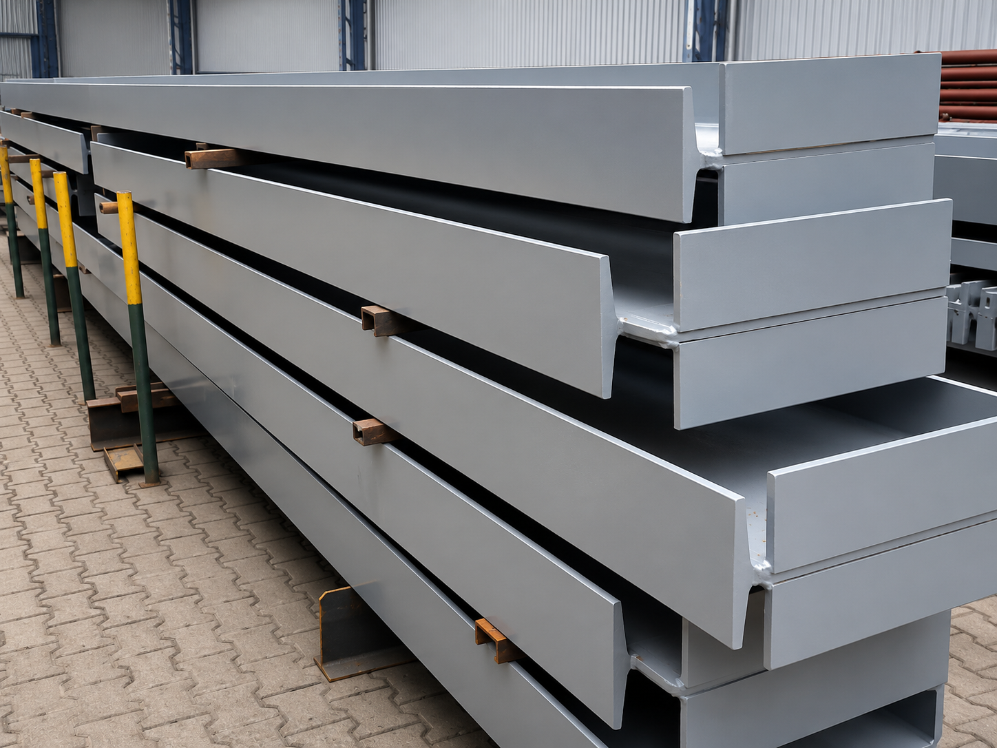 Industrial steel fabrication workshop with machining and assembly operations