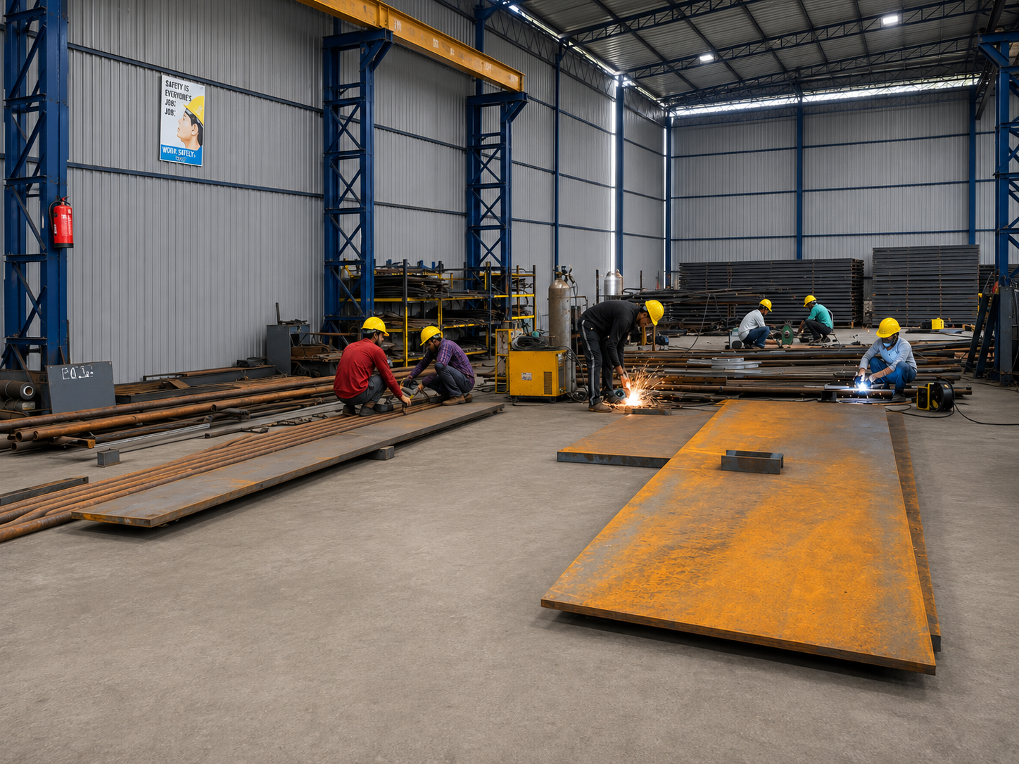 Skilled welder working on heavy industrial steel fabrication at Ferrum Crafts
